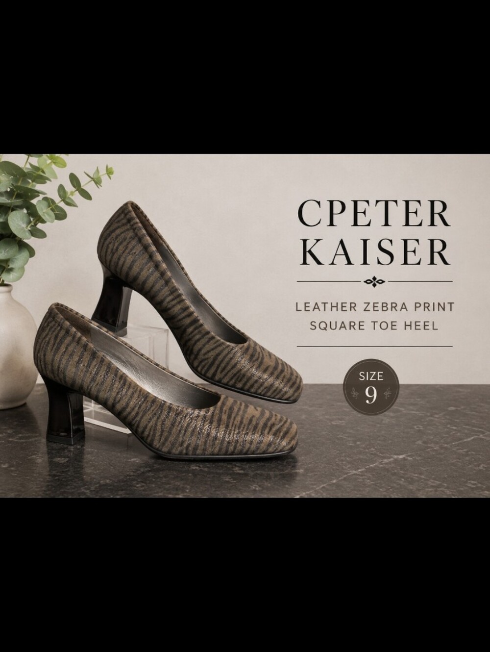CPETER KAISER 9 Leather Zebra Print Square Toe Heel